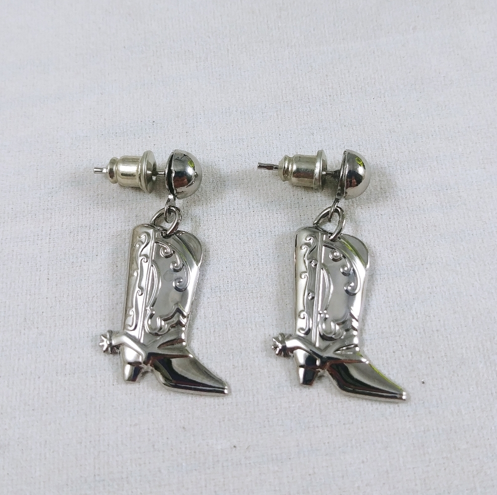 Silvertone boot earrings
